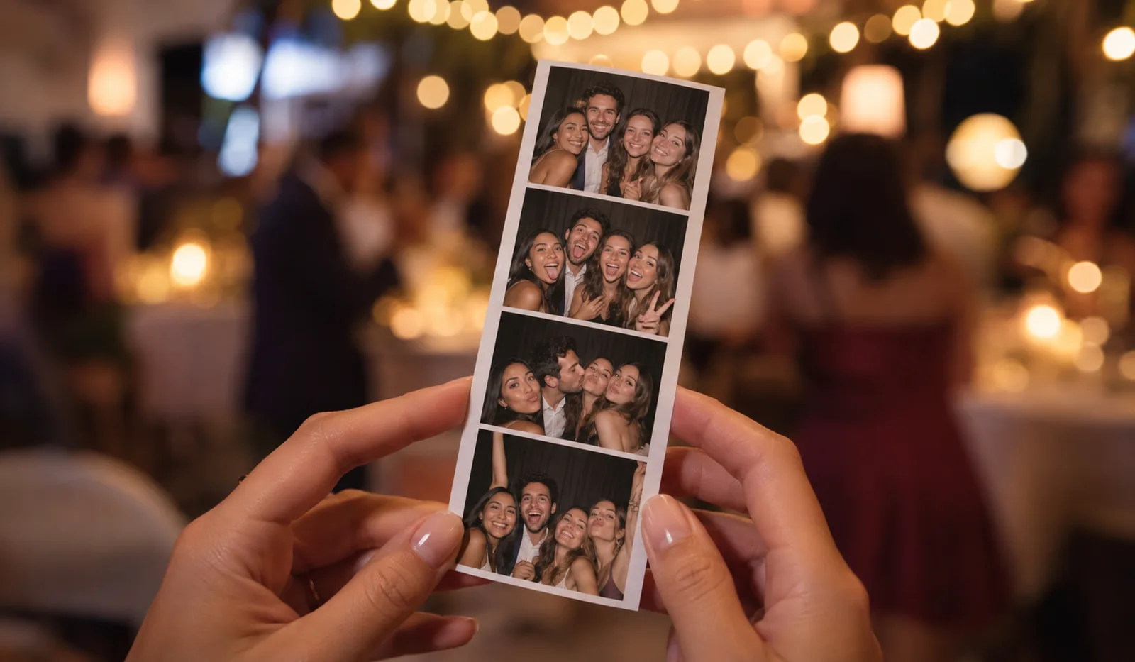 Printed photo strips held up as a keepsake from the event